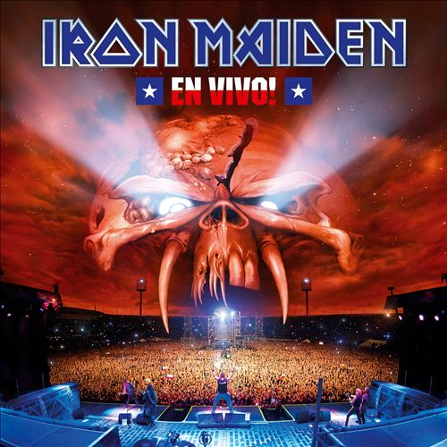 Iron Maiden album borítója. Egy koncert koponyával és tömeggel.