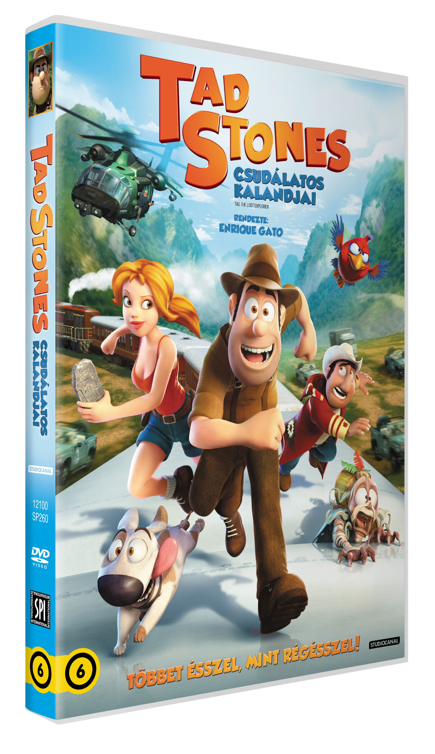 Rajzfilm DVD borítója, szereplőkkel. A cím: 'Tad Stones'. A háttérben egy hegy látható.