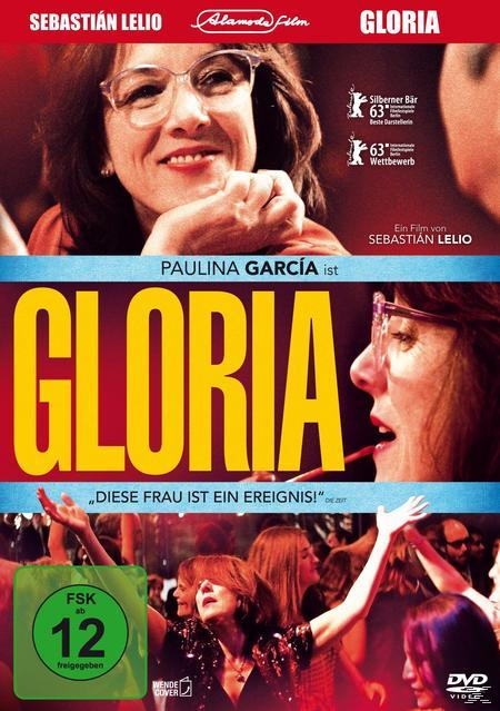Filmposter: Frau mit Brille, lächelnd. Titel: GLORIA.