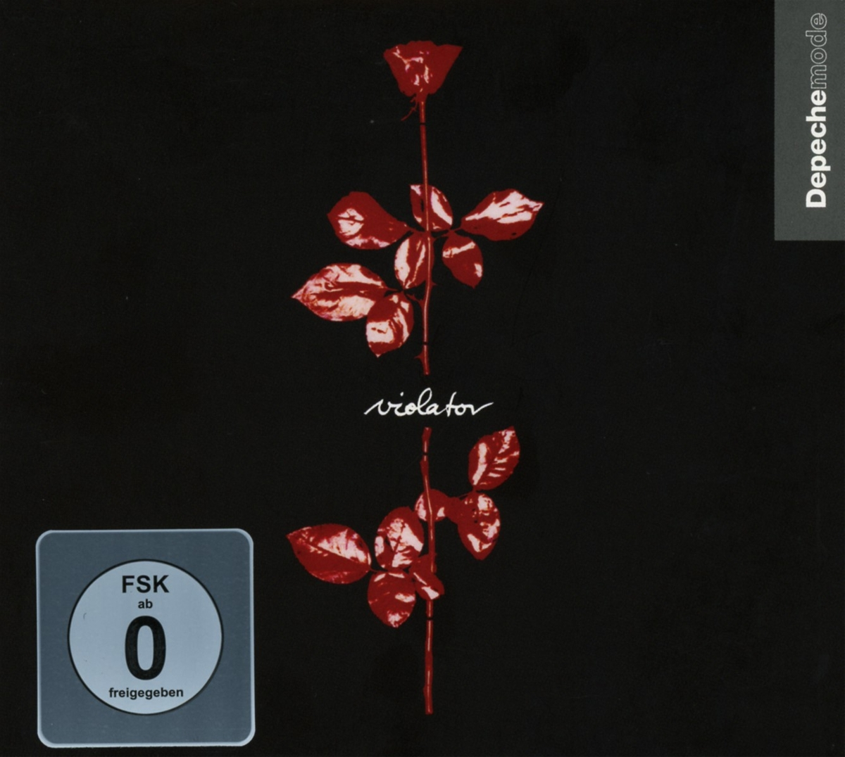 Albumcover: Rote Rose auf schwarzem Hintergrund, Titel 'Violator' und Bandname 'Depeche Mode'.