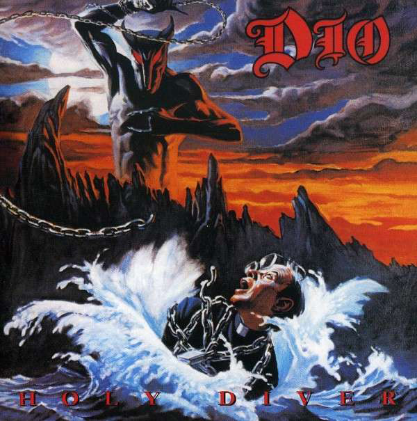 Album borító: Egy démon egy férfival, akit a vízbe húznak. A cím: "Holy Diver".