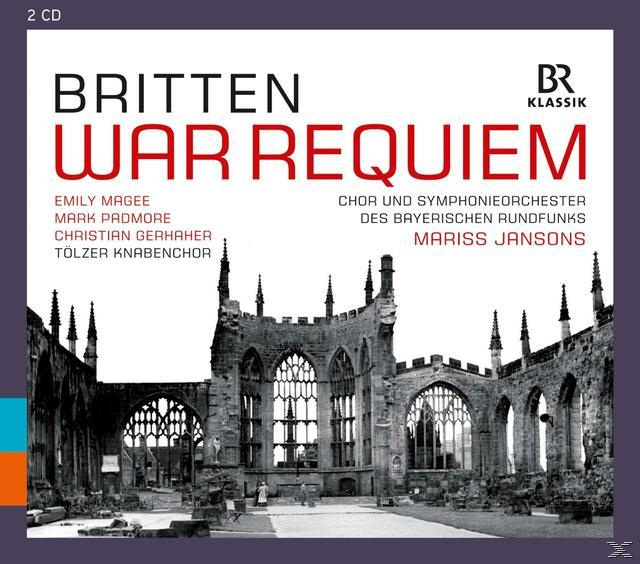 Albumcover von War Requiem. Eine zerbombte Kirche ist im Hintergrund. Text über die Interpreten ist sichtbar.
