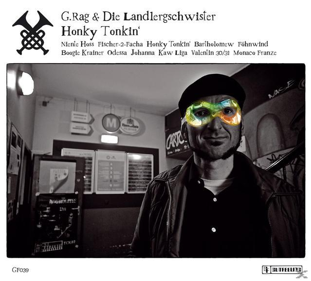 Mann mit Brille, in Bar. Text: G. Rag.