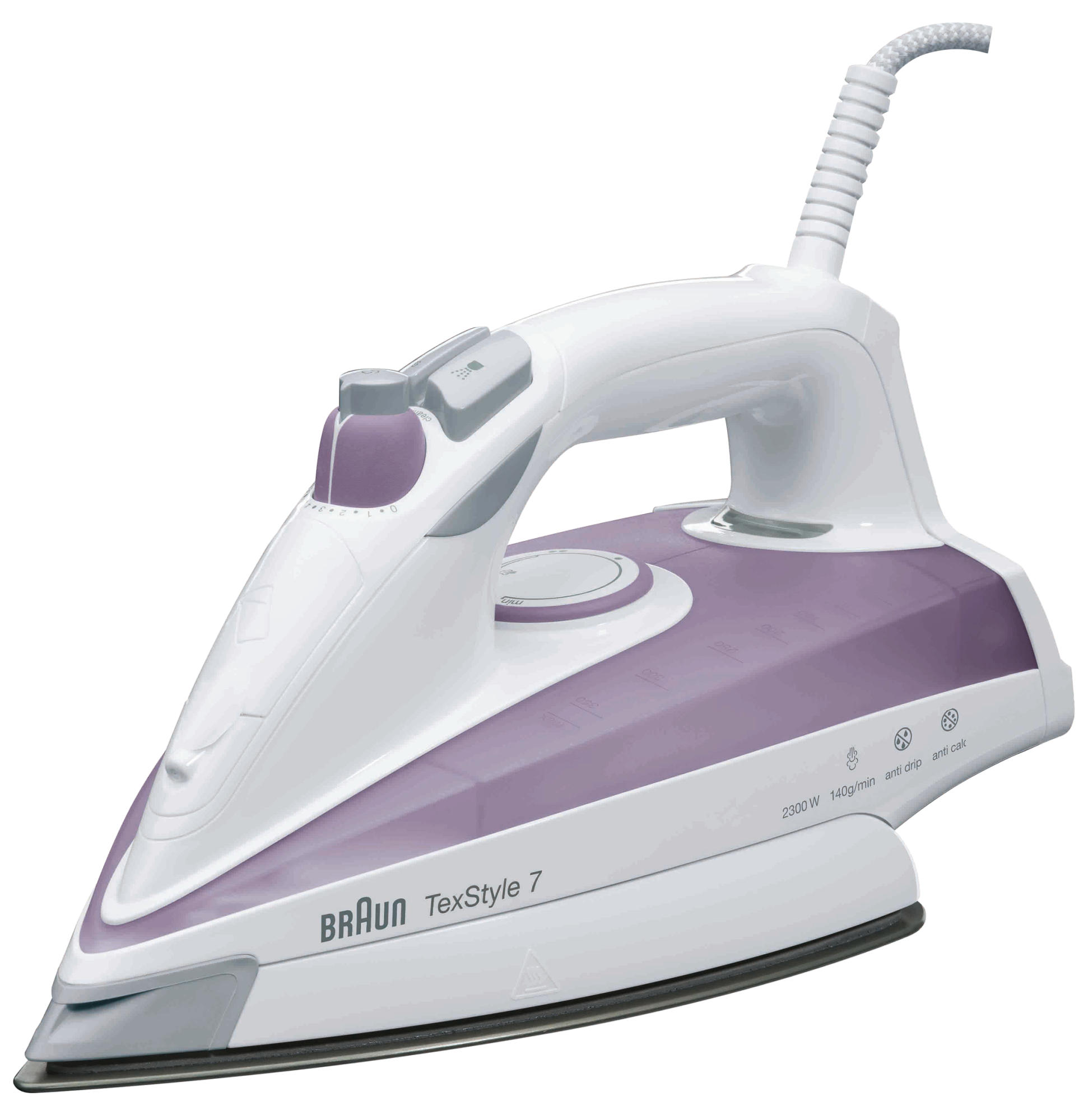 Plancha De Braun texstyle 7 ts 715 2400w 170gmin golpe suela eloxal violeta ts715 para la ropa 2300w 140grmin sistema antical y antigoteo color 140