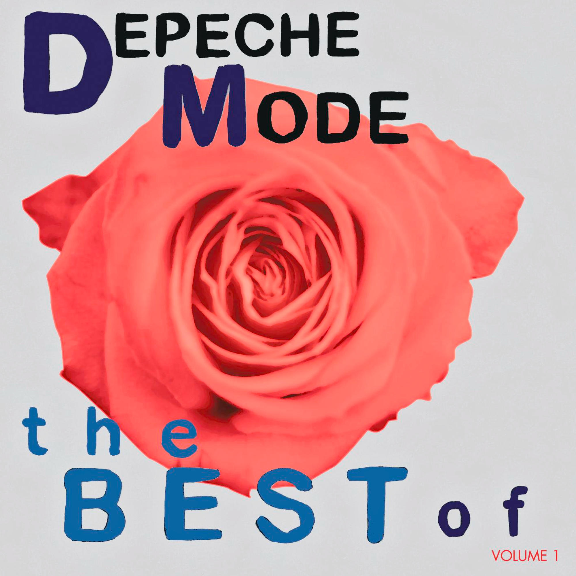 Albumcover: Rote Rose. Text: Depeche Mode, The Best Of, Volume 1. Blaue und weiße Schrift.