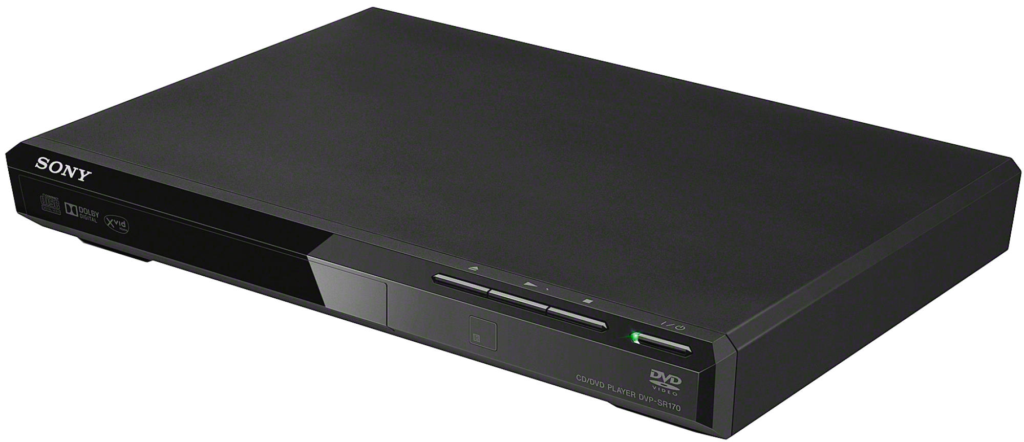 Schwarzer Sony DVD-Player mit grünem Power-Licht.