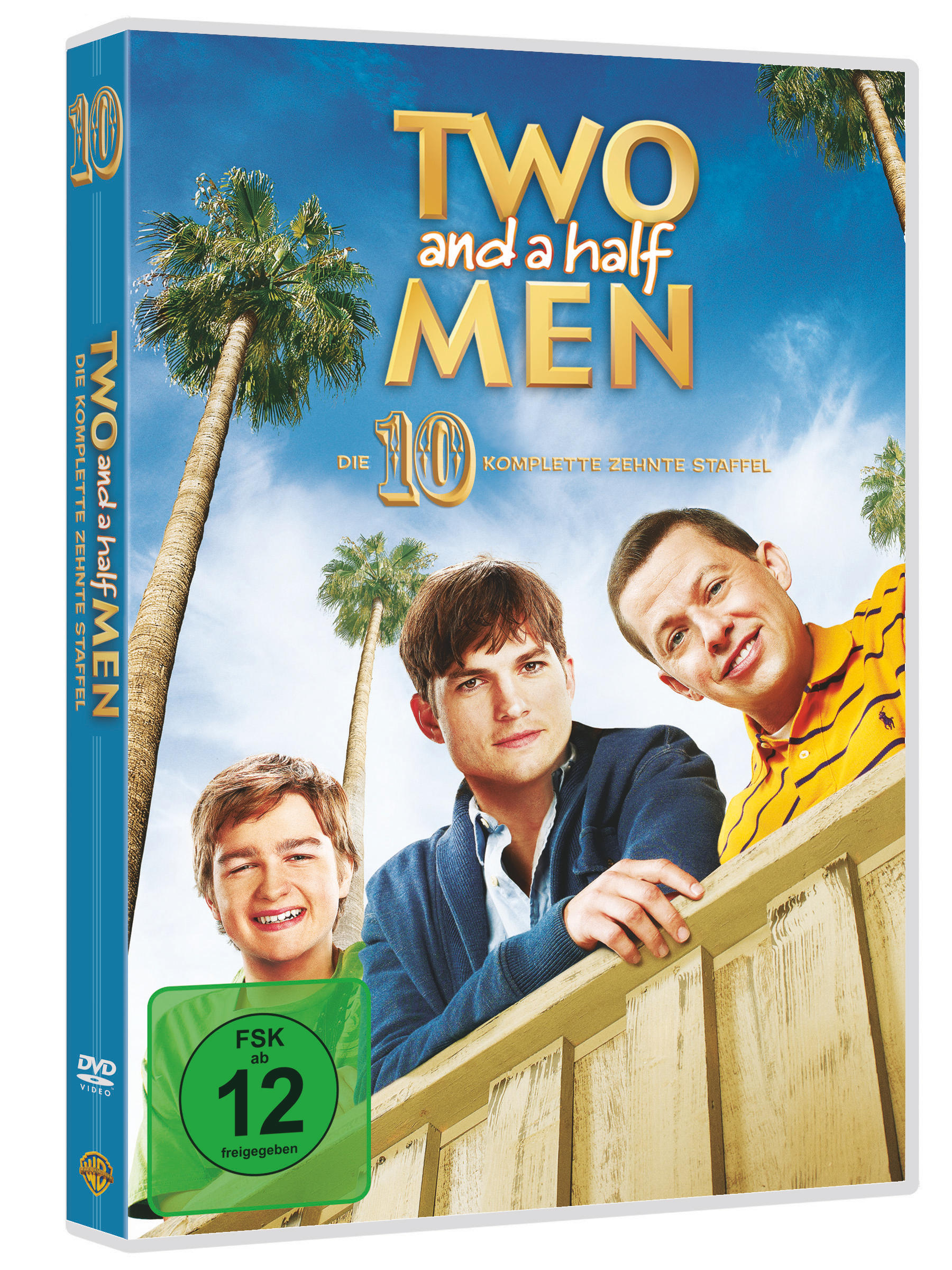 DVD-Cover, 'Two and a Half Men'. Zeigt drei Männer vor einem Zaun, Palmen im Hintergrund.