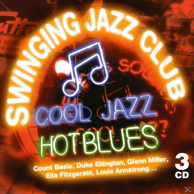 Albumcover mit Leuchtreklame 'Swinging Jazz Club', Noten und einem '3 CD'-Logo.
