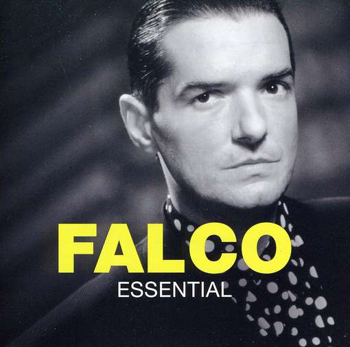 Album borító: Egy férfi arca a "FALCO ESSENTIAL" szöveggel sárga színben.