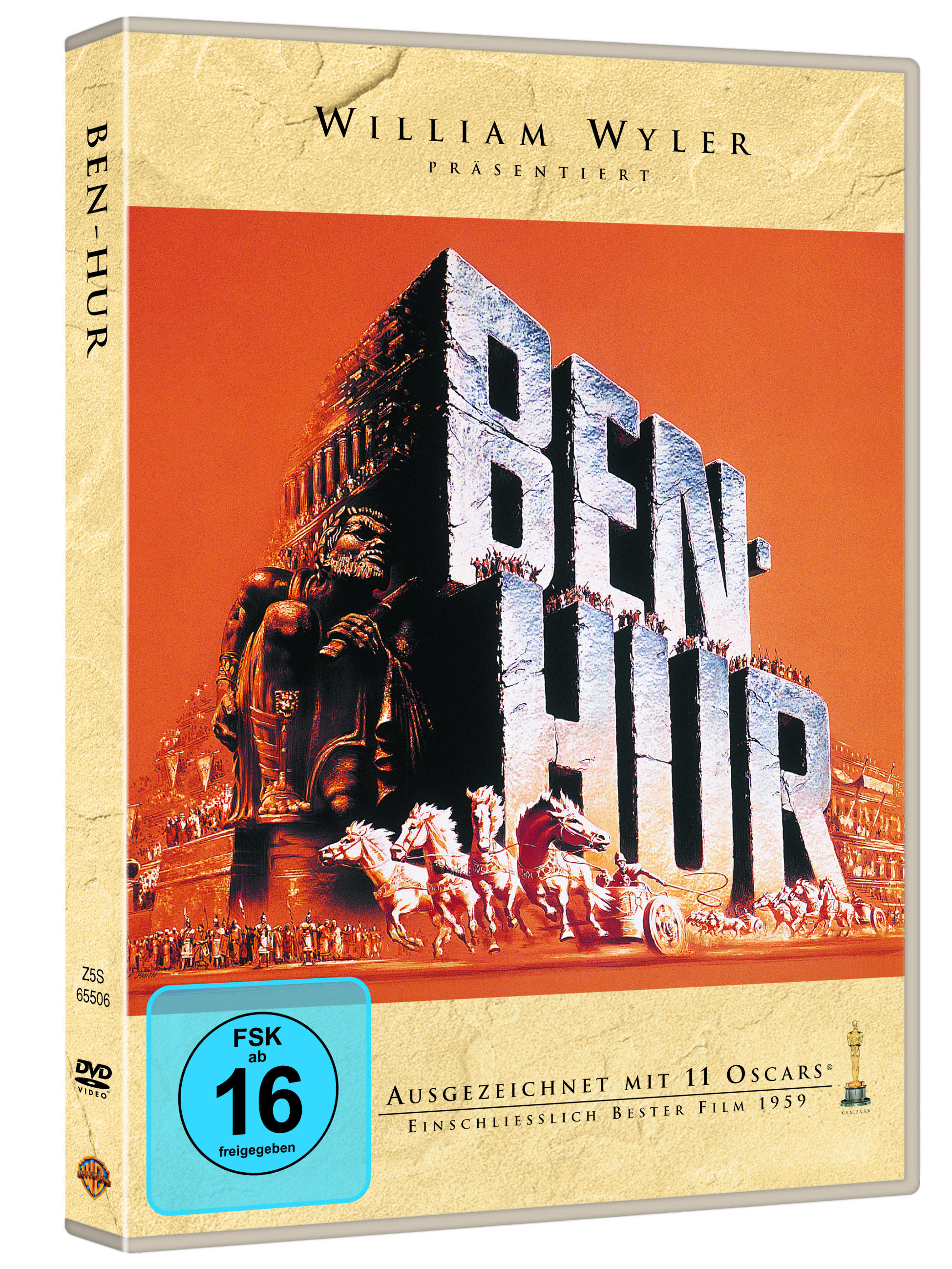 DVD-Cover: Ein Filmplakat mit dem Titel Ben-Hur. Es zeigt eine Wagenrennen-Szene.