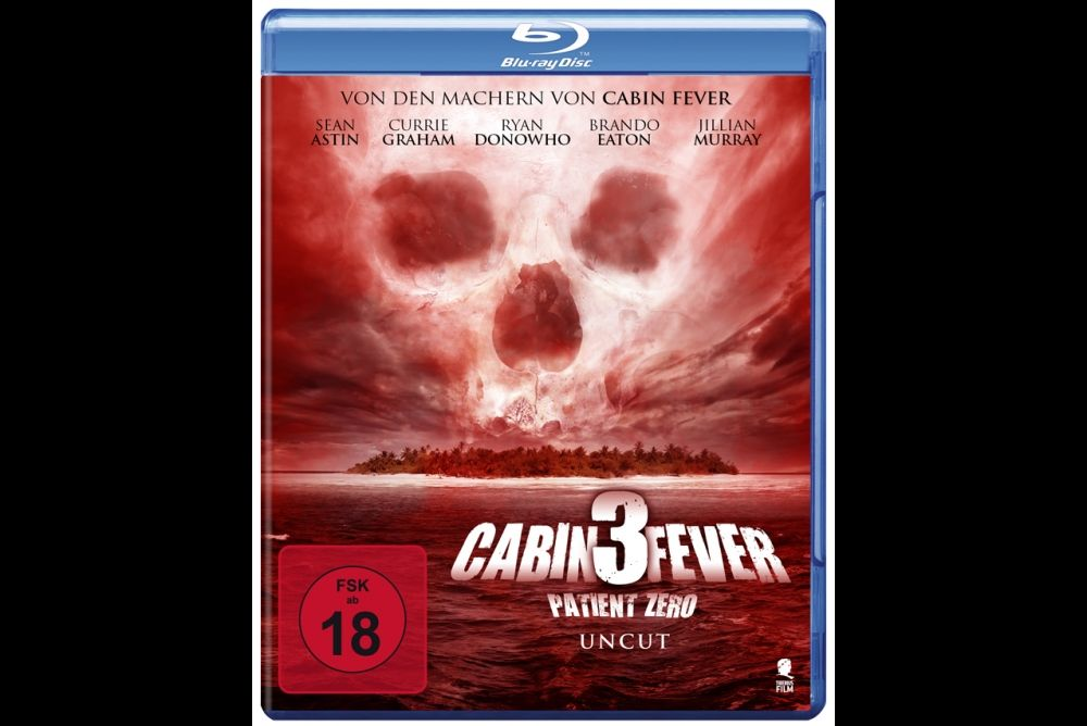 Blu-ray-Cover mit einem Totenkopf und Text zum Film Cabin Fever.