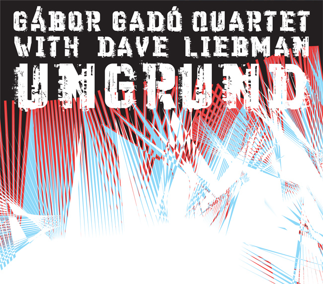 Album borító 'Gabor Gado Quartet' szöveggel, absztrakt kék, piros és fehér vonalakkal.