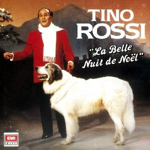 Albumcover mit Tino Rossi, Mann in rotem Mantel und großem weißen Hund.