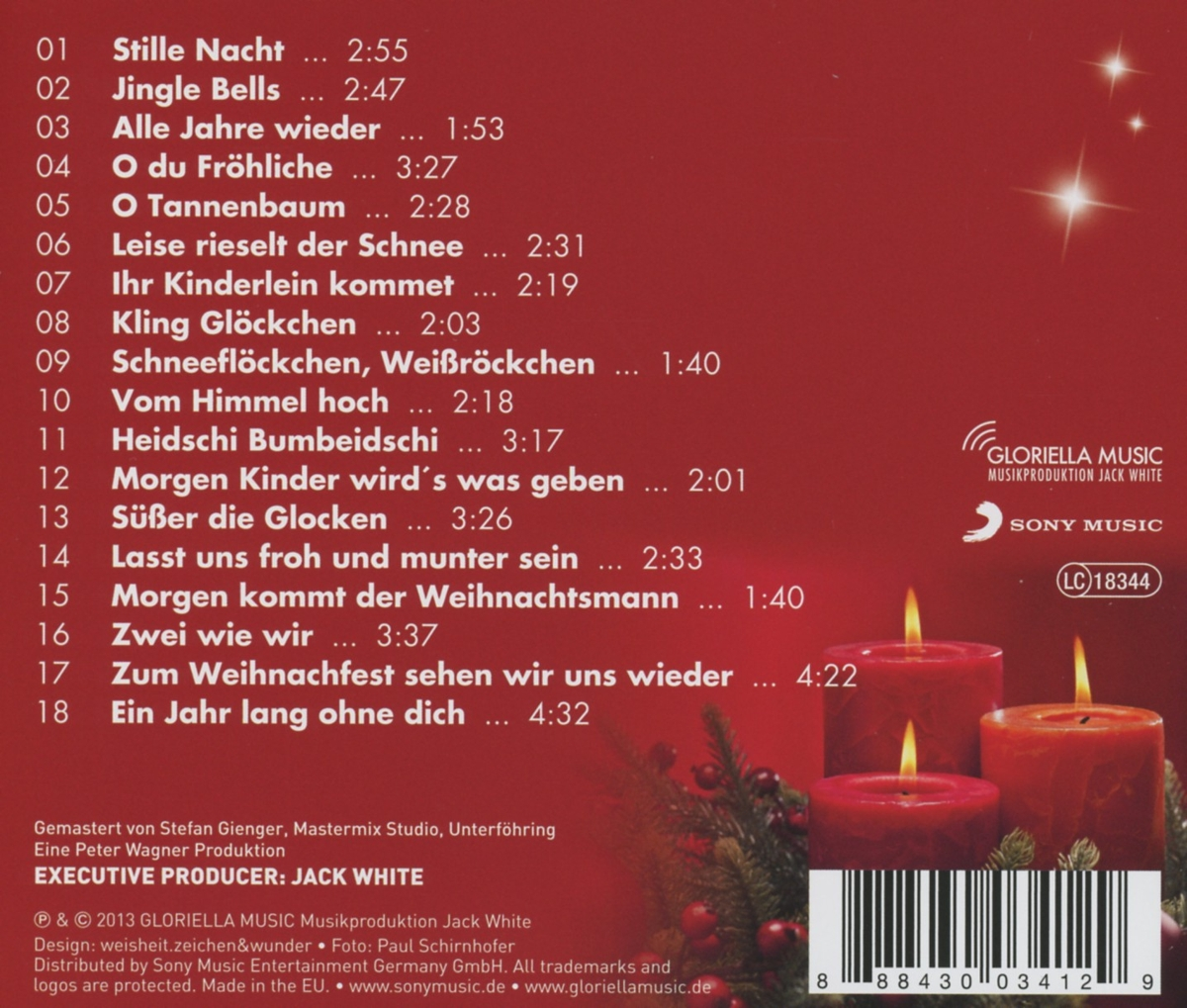 Rückseite einer Weihnachts-CD mit Kerzen.