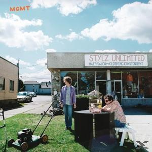 Album borító utcai jelenetet mutat. Két férfi, az egyik füvet nyír, a másik ül. A zenekar az MGMT.