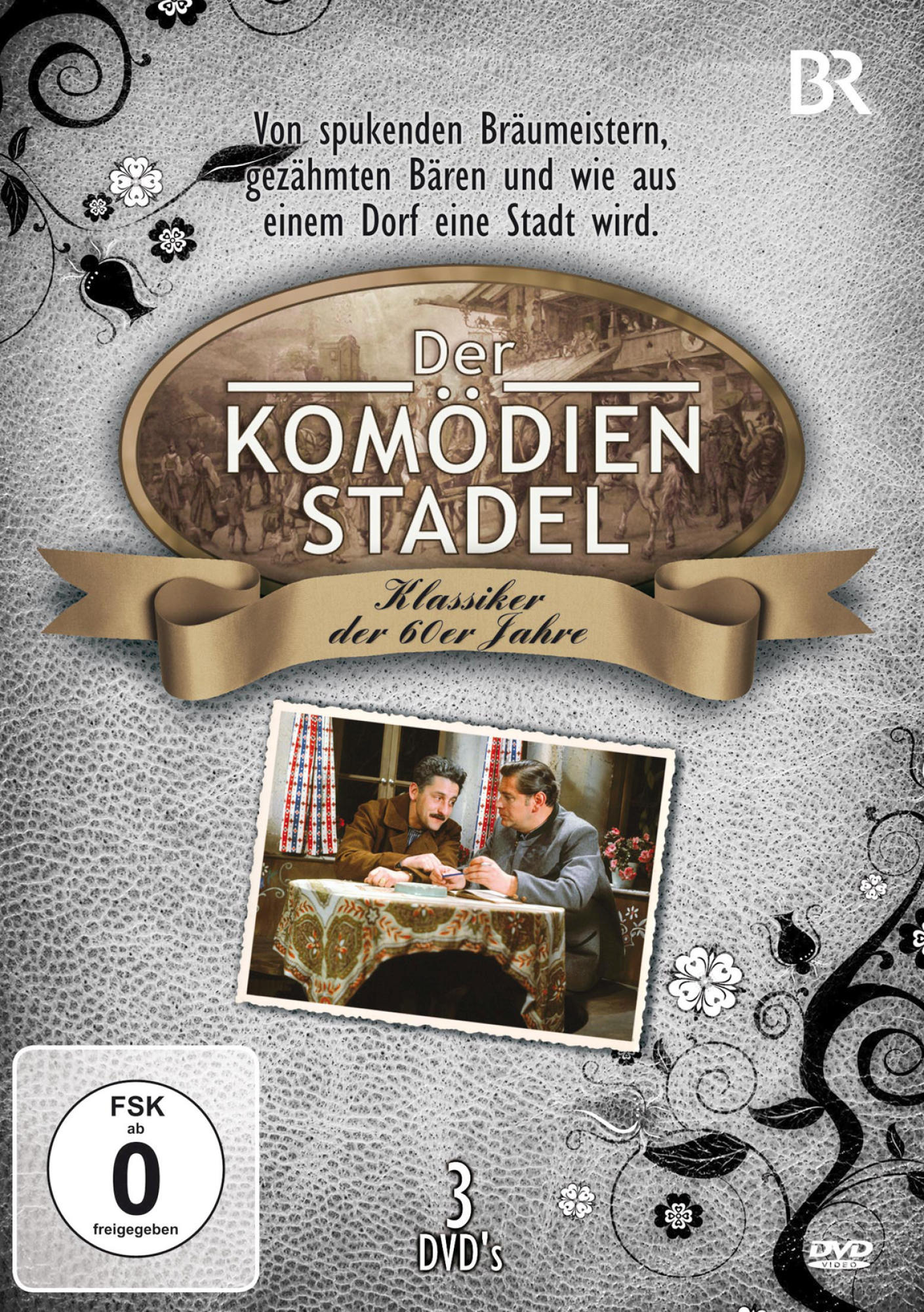 DVD-Cover für eine deutsche Comedy-Show. Enthält ein Foto von zwei Männern und verschiedene Dekorationen.