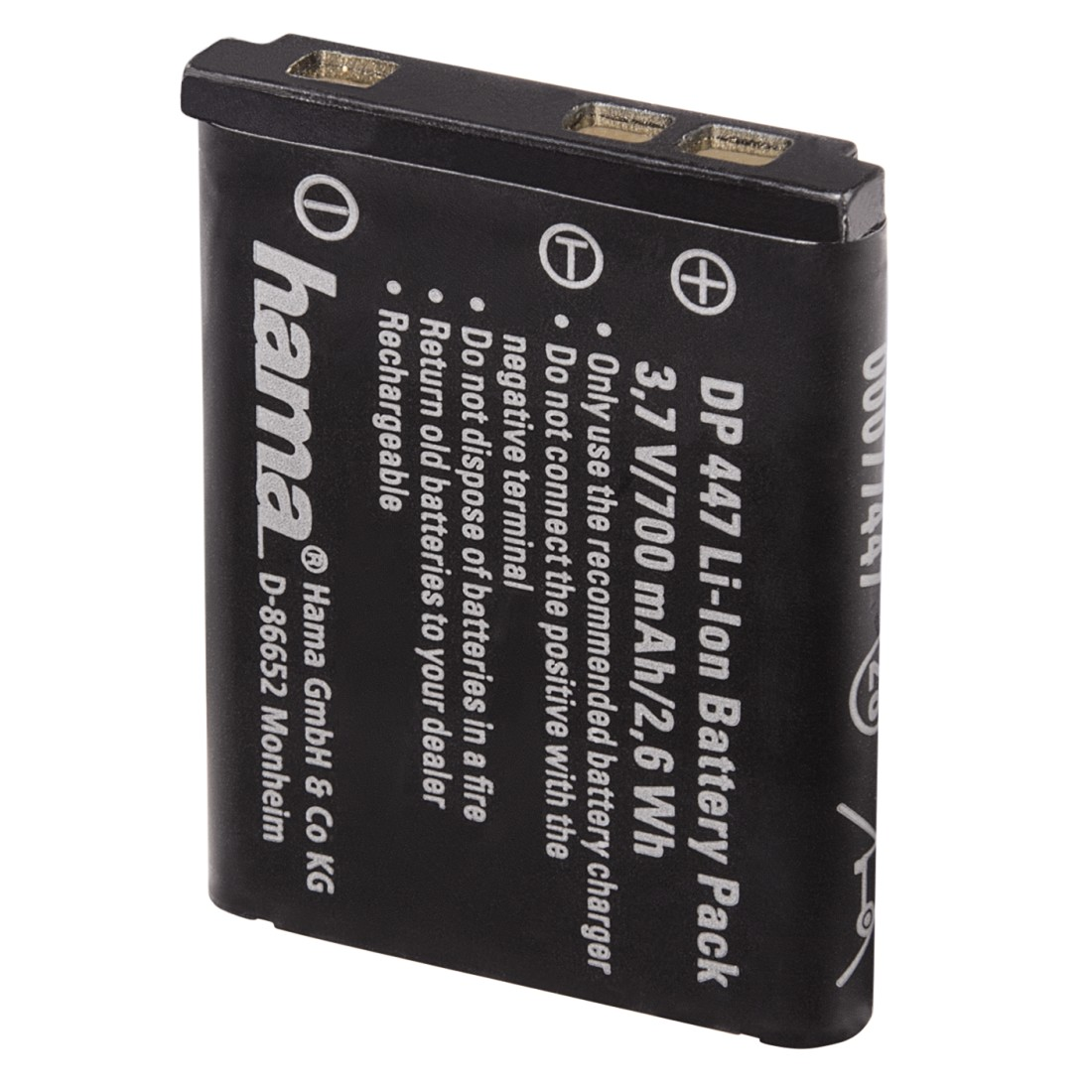 Black Hama rechargeable battery pack with labels. Isolated on white background.
