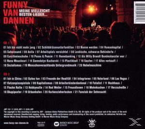 Albumcover von Funny van Dannen mit einer Titelliste. Menschen im Hintergrund. Rot und Schwarz.