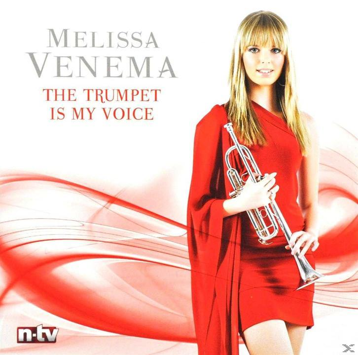 Albumcover mit einer Frau, die eine Trompete hält. Text lautet 'Melissa Venema, The Trumpet is My Voice.'