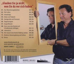 Albumcover. Zwei Männer halten ein gerahmtes Bild. Einer der Männer ist im Spiegel. Titelliste links.