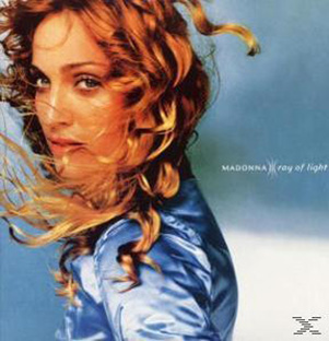 Albumcover für Madonnas Ray of Light. Zeigt eine Frau mit rotem Haar. Der Hintergrund ist blau.