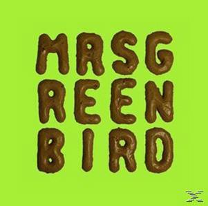 Grüner Hintergrund mit braunen Buchstaben, die 'MRS GREEN BIRD' buchstabieren.