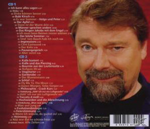 Albumcover eines Mannes mit Bart auf rotem Hintergrund mit Songtiteln.