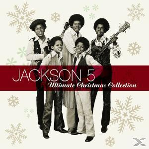 Albumcover. Die Jackson 5 stehen vor Schneeflocken. Text lautet 'Jackson 5' und 'Ultimate Christmas Collection'.