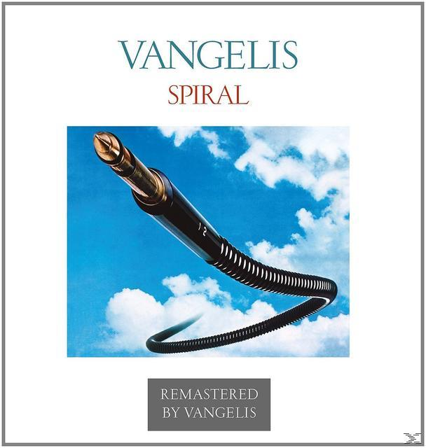 Albumcover mit Klinkenkabel und dem Text 'Vangelis SPIRAL' auf blauem Himmel mit Wolken.