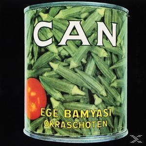 Eine Okra-Dose mit einer Tomate. Das Wort CAN steht auf der Dose. Türkischer und deutscher Text.
