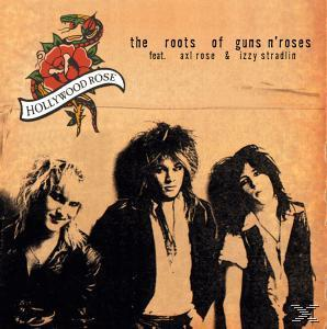 Albumcover mit drei Bandmitgliedern, einem Hollywood Rose-Logo und einem Rosen- und Schlangendesign.