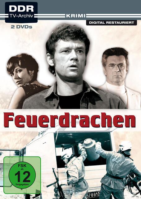 DVD-Cover für Feuerdrachen mit Schauspielern und einer Szene mit Männern in Uniformen und einem Fahrzeug.