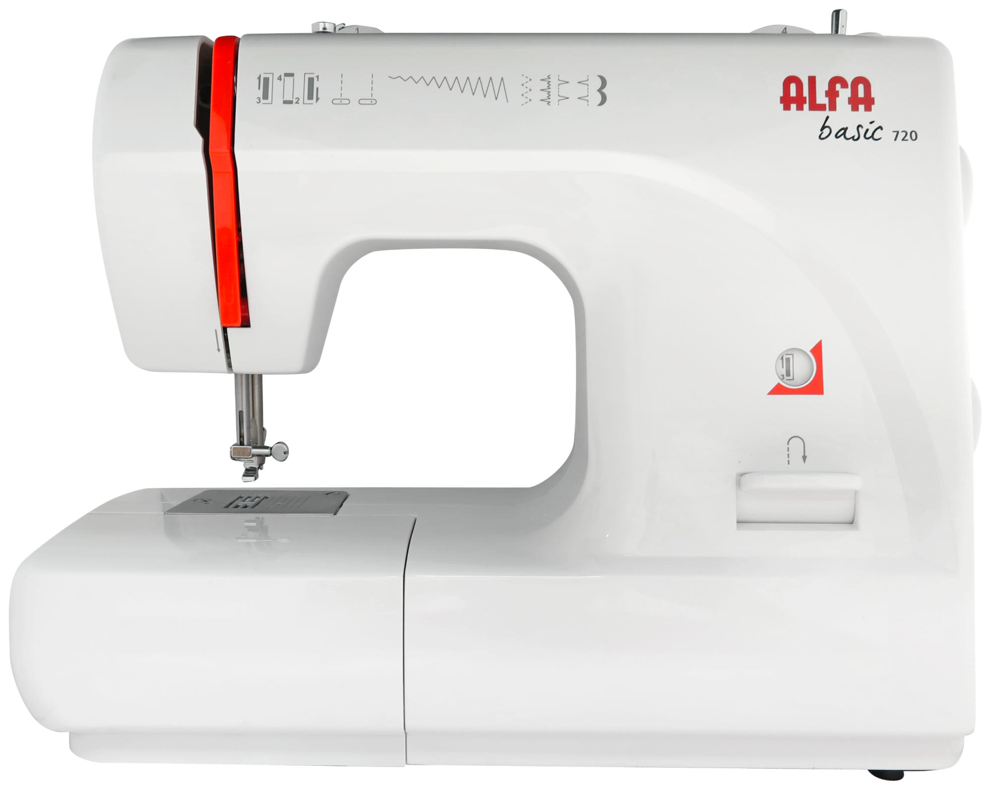 Máquina de coser - Alfa BASIC 720, 9 puntadas automáticas, Brazo libre, Pedal electrónico