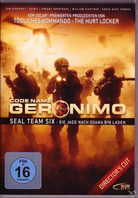 DVD-Cover mit Soldaten in Kampfausrüstung. Text: Code Name Geronimo, Seal Team Six, Die Jagd nach Osama Bin Laden.