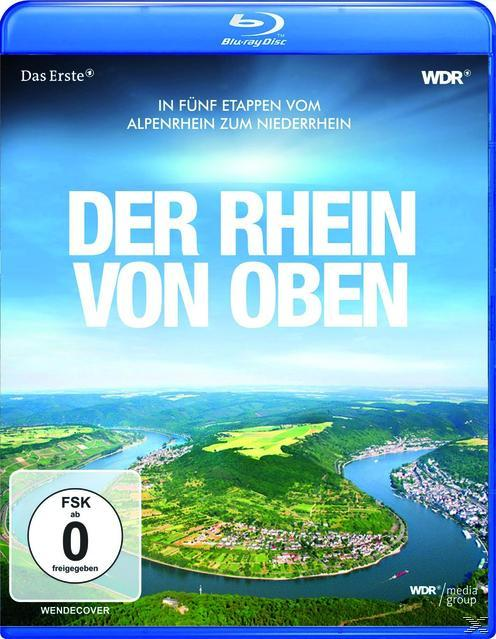 Blu-ray-Cover, Luftaufnahme eines Flusses, der sich durch grüne Hügel schlängelt, Text: 'Der Rhein von Oben'.