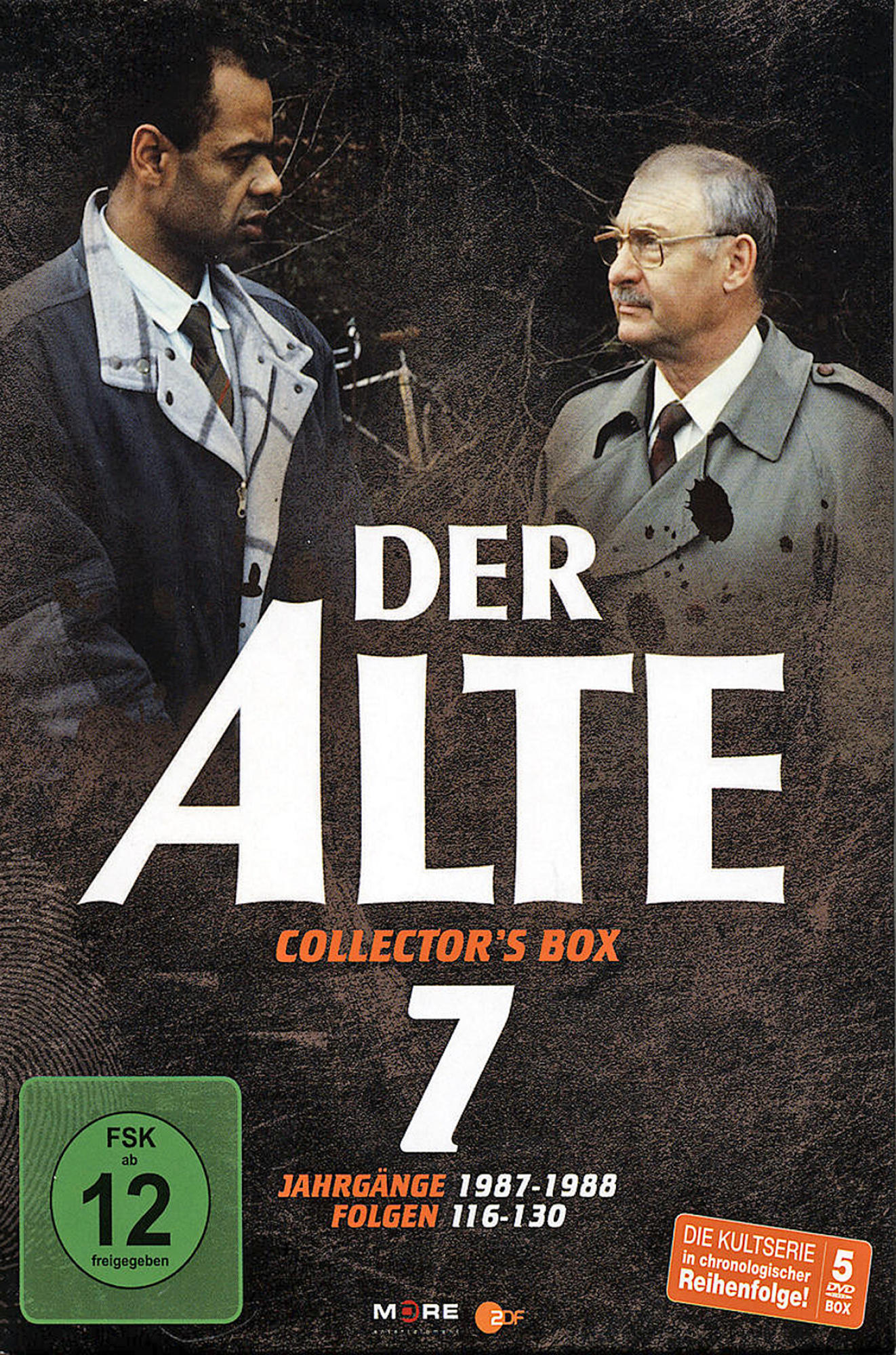 DVD-Cover einer Fernsehserie namens Der Alte. Zeigt zwei Männer in Anzügen. Text auf Deutsch. Dunkler, düsterer Hintergrund.
