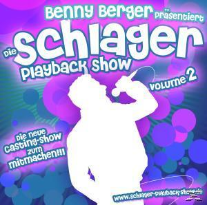 CD-Cover, Die Schlager Playback Show. Silhouette eines Sängers mit Mikrofon, lila Hintergrund.
