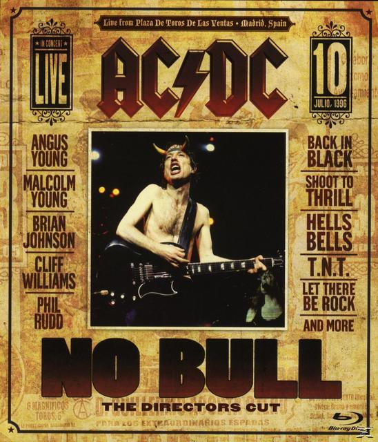 AC/DC Live-Albumcover. Angus Young spielt Gitarre, ohne Hemd, mit Teufelshörnern.