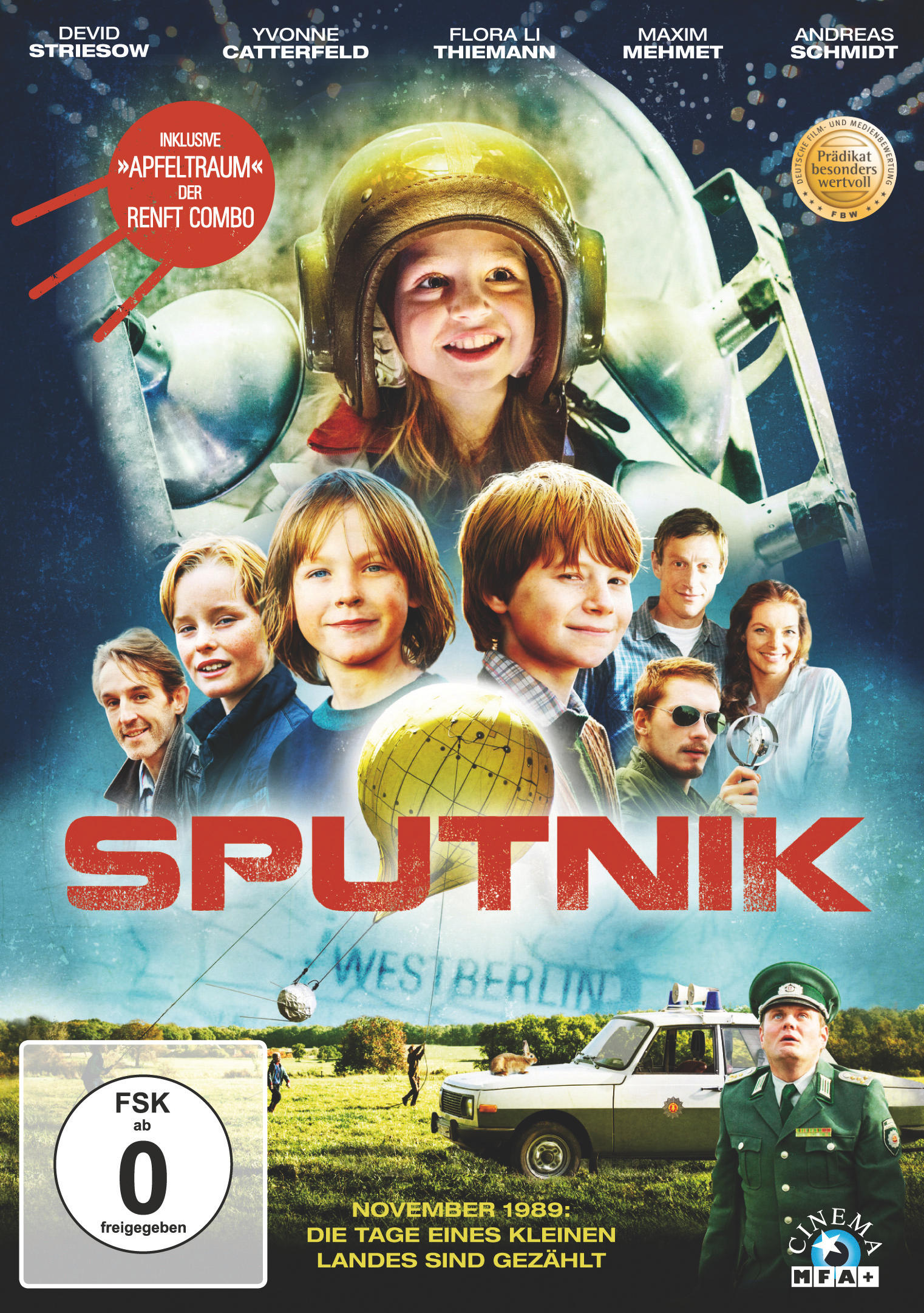 DVD-Cover: Kinder mit Helmen und einem Retro-Auto, mit dem Text 'Sputnik'.
