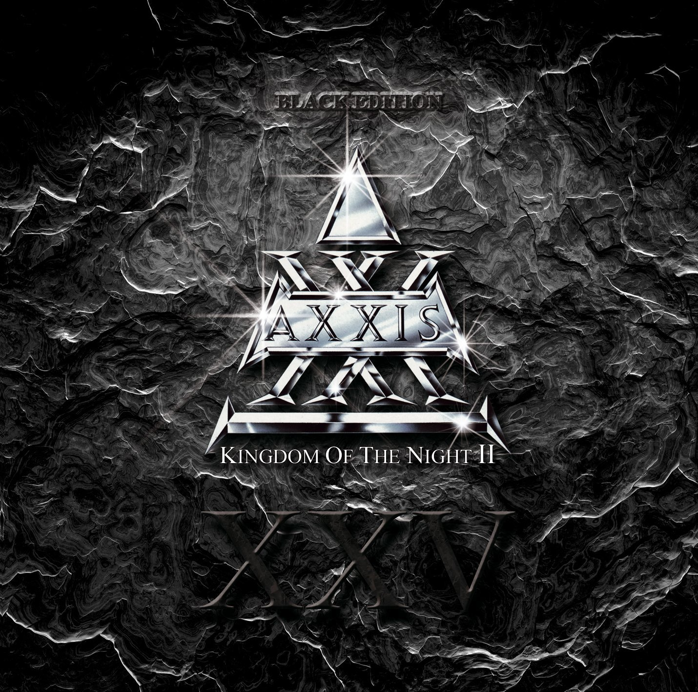 Albumcover: Schwarzer, strukturierter Hintergrund mit silbernem Axxis-Logo und Text.