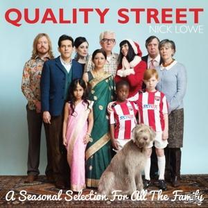Albumcover mit einer Gruppe von Menschen, darunter Kinder und ein Hund, vor hellblauem Hintergrund.