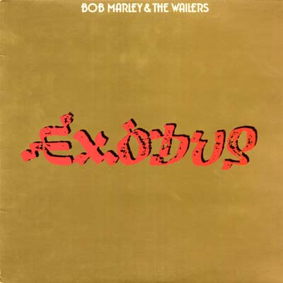 Album borító: Arany háttér, piros 'Exodus' szöveg Bob Marley & The Wailers-től.