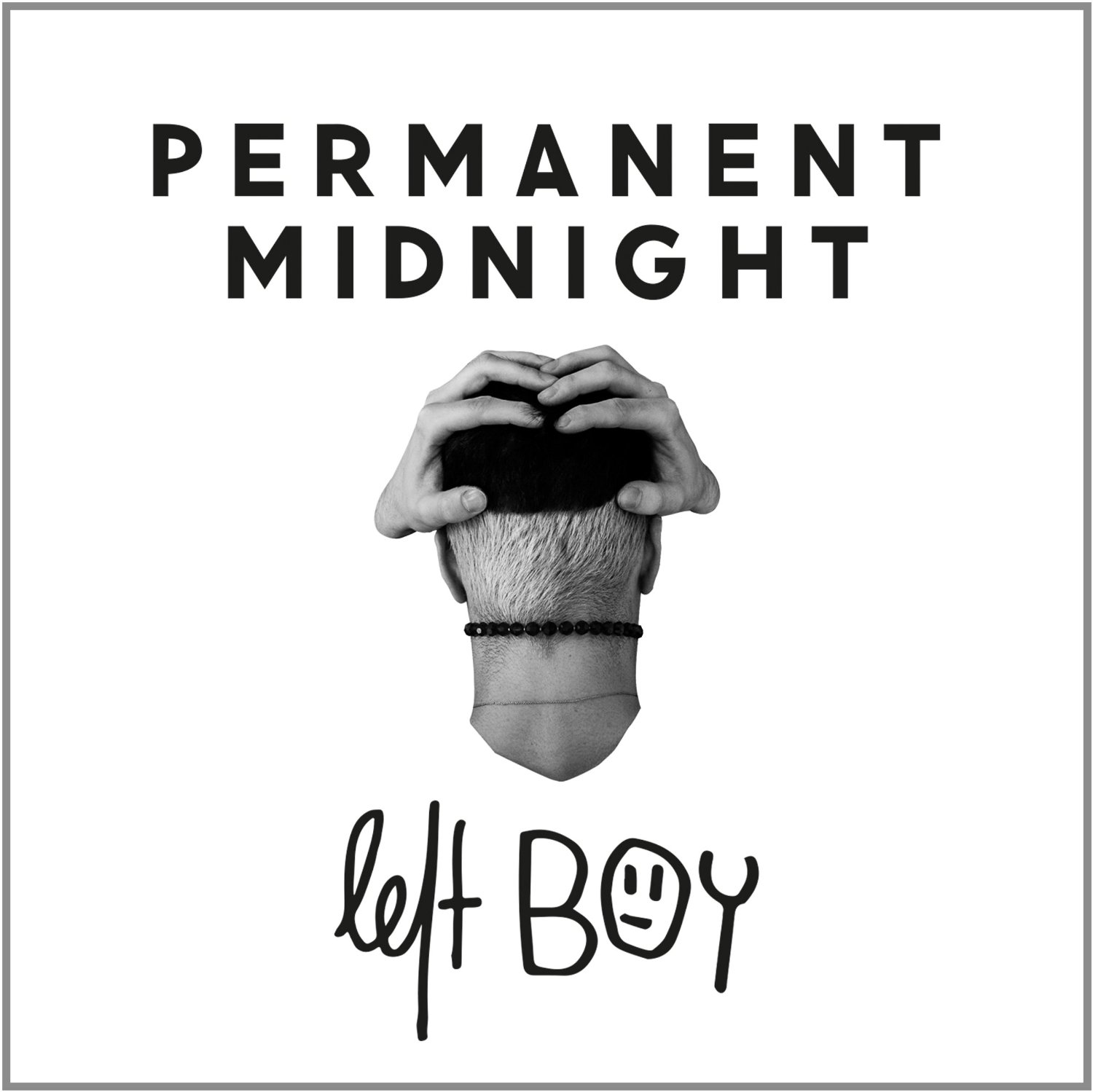 Albumcover mit einem Männerkopf mit Händen auf dem Kopf. Der Titel: PERMANENT MIDNIGHT, left BOY.