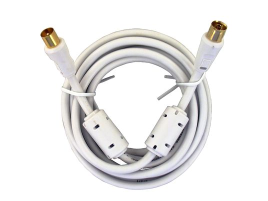 HAMA Câble d’antenne, Fiche coaxiale, Prise coaxiale, 100 dB, 3 m - Câble d'antenne (Blanc)