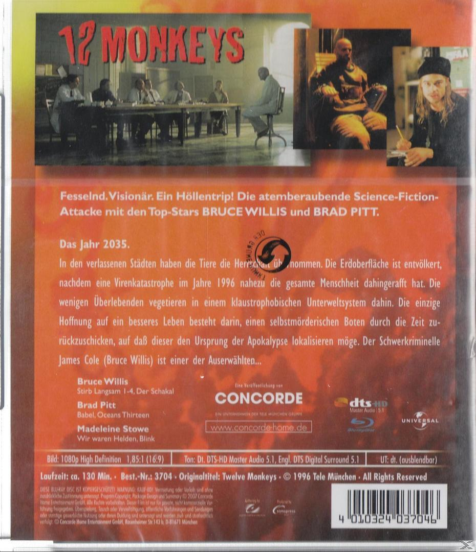 DVD-Rückseite: Text über den Film 'Twelve Monkeys', Namen der Schauspieler und Credits.