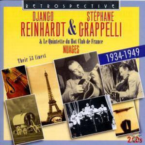 Albumcover mit Django Reinhardt & Stephane Grappelli. Enthält Fotos und Text. Gelbe, blaue und schwarze Farben.