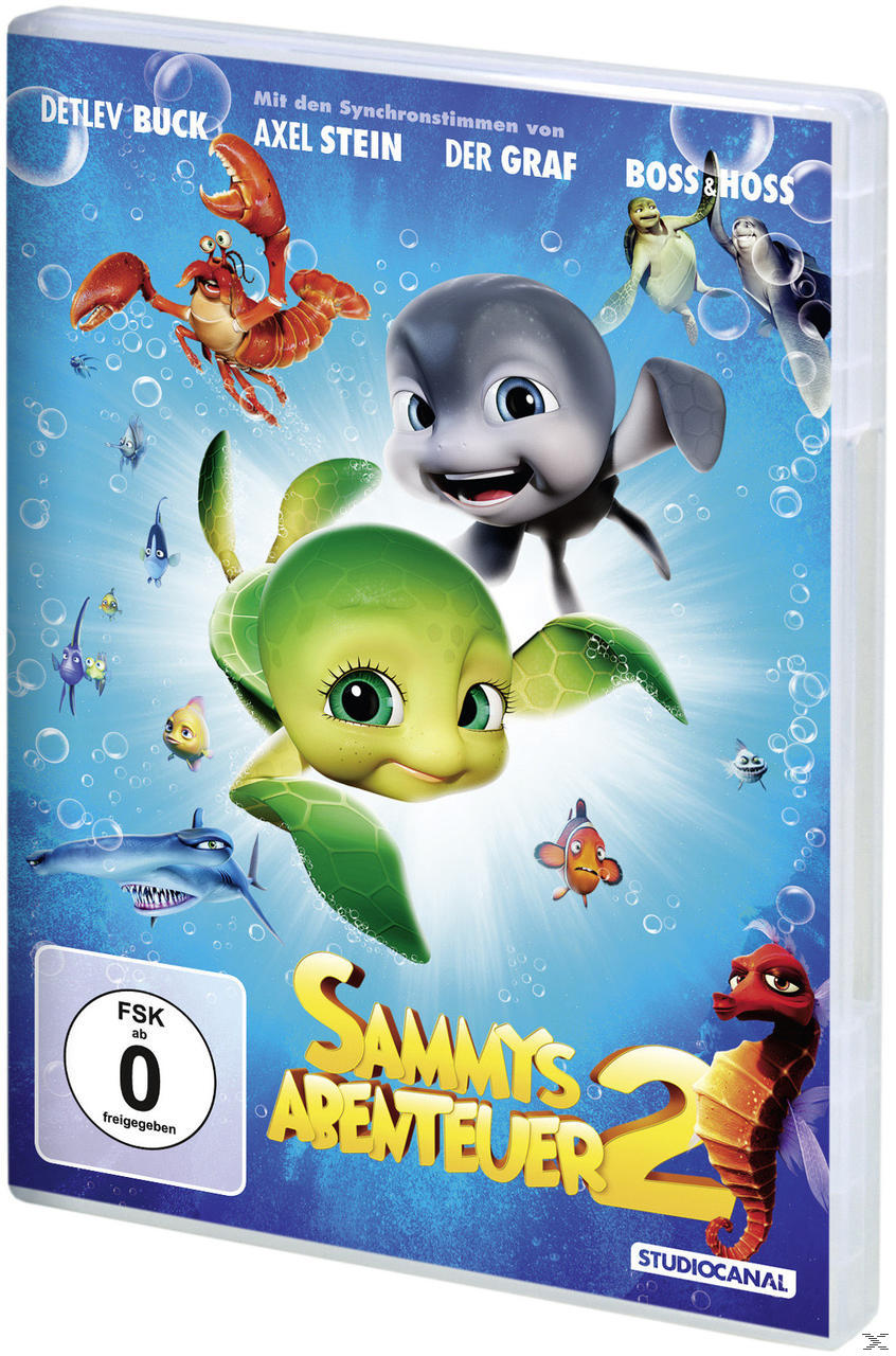 Cover eines Animationsfilms. Eine Schildkröte und ein Delfin schwimmen mit anderen Meereskreaturen.