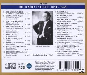 Rückseite eines CD-Covers mit Titelliste, Foto von Richard Tauber und Credits.