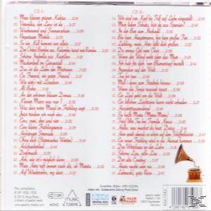 Rückseite einer CD. Text auf Deutsch über verschiedene Songs. Ein Grammophon befindet sich unten rechts.