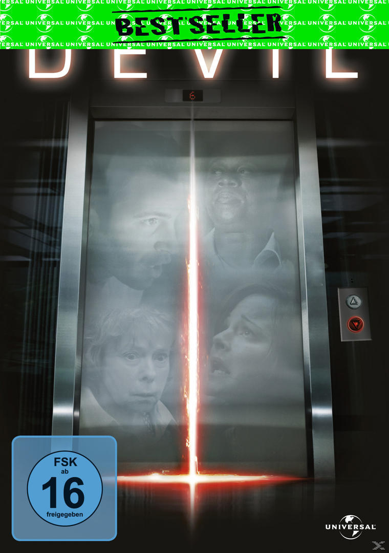 DVD-Cover für den Film 'Devil'. Personen in einem Aufzug. Rotes Licht in der Mitte. 'Best Seller' oben.